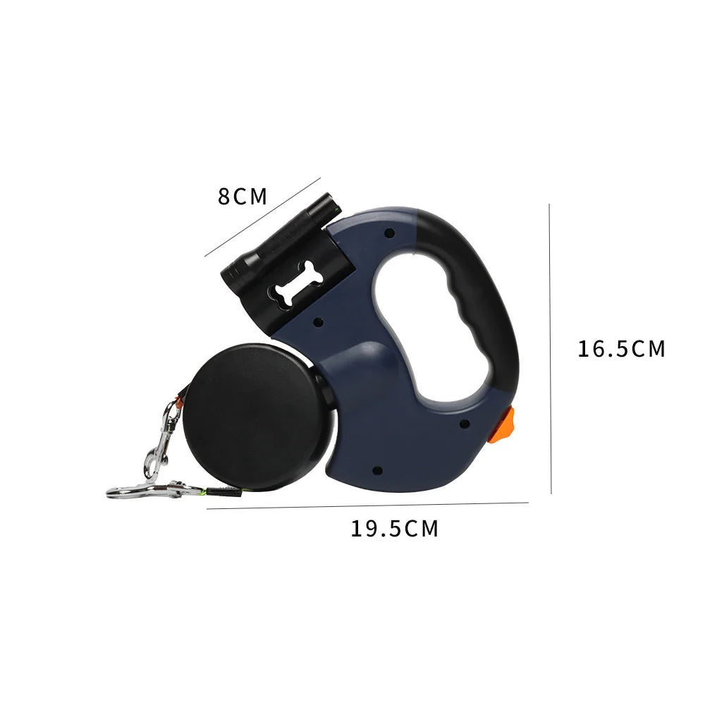 M&B LuxTouch Retractable Dual Dog Leash with LED Light – 360° No-Tangle Swivel, Independent Brake, 3M Reflective Leads